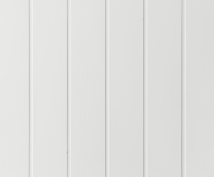 Vitmålad spårpanel med smala, vertikala spår och en slät, putsad yta.