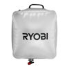 Vit vattenbehållare med svart handtag och en ventil längst ner. Texten "RYOBI" är tryckt i svart på framsidan.