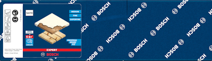 Förpackning av Bosch kakel- och stenborx, visar produktbild och användningsinstruktioner.