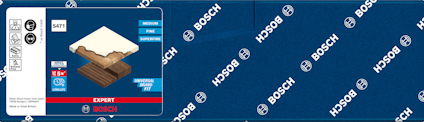 Blå förpackning med Bosch-logotyp och bild på en kakelskärare. Text: "EXPERT", "Diamond cutting disc", "10x longer life".