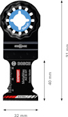 Svart oscillerande sågblad för metall, 91 mm x 32 mm, med Bosch-logotyp och måttangivelser.