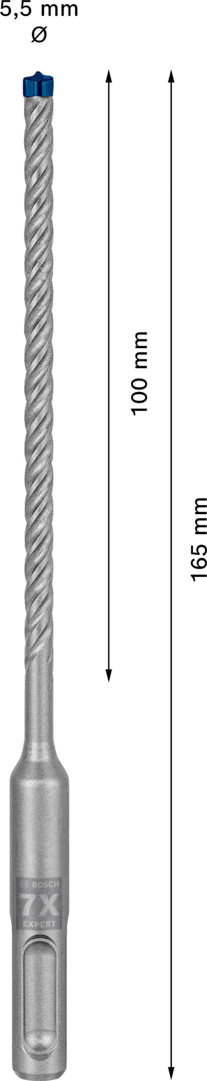 Borr 165 mm lång, 5,5 mm diameter, med spiralspår och märkning "7X".