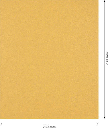 Gult sandpapper, dimensioner 230 mm x 280 mm.