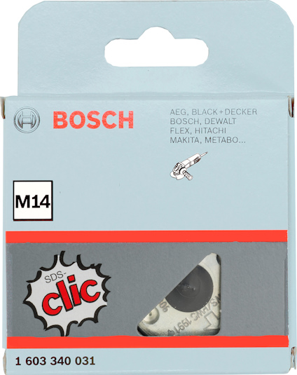 Förpackning med Bosch SDS clic M14, artikelnummer 1 603 340 031.