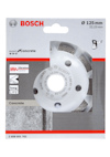 Förpackning med Bosch betongkapskiva, 125 mm, med olika produktinformation och märkningar.