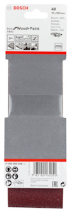 Bosch slipband 75x533mm, kornstorlek 40, för trä och färg, 3-pack, made in Switzerland.