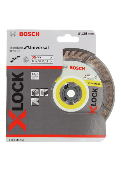Förpackning med en Bosch X-Lock diamantskiva, standard universal, 125 mm.