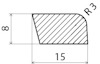 Tvärsnitt av en form med måtten 8x15 mm och en radie på 3 mm markerad.