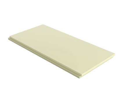Rektangulär, ljusgul cellplastskiva med falsade kanter.