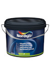 En blå burk med Nordsjö väggfärg, Original Matt, med en regnbåge-logotyp och text på flera språk.