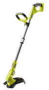 Grön och svart grästrimmer med teleskopiskt skaft och justerbart främre handtag.
