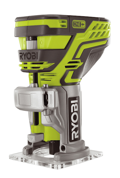 Grön och grå trådlös multifräs med varumärket Ryobi på sidan.