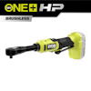 Spärrskaft i grönt och svart med texten "RYOBI ONE+ HP" och "BRUSHLESS", samt märkning "18V".