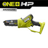 Grensåg i grön och svart med texten "RYOBI 18V ONE+ HP Brushless" på verktyget och logotyp i övre vänstra hörnet.