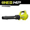 Grön och svart lövblås med texten "ONE+ HP", "BRUSHLESS" och "RYOBI".