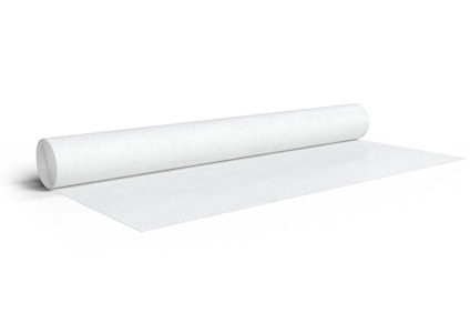 Vitt rulle av geotextilmaterial på svart bakgrund.