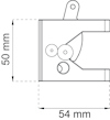 Ritning av en komponent med mått 50 mm höjd och 54 mm bredd; visar flera cirkulära hål.