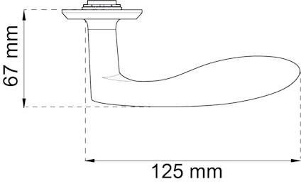 Teknisk ritning av en handtagsprofil med måtten 67 mm i höjd och 125 mm i längd.