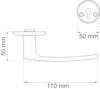 Ritning av dörrhandtag med måtten 50 mm x 110 mm och en låscylinder med diametern 50 mm.