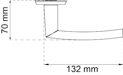 Illustration av en böjd armatur med måtten 70 mm höjd och 132 mm bredd.