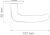 Diagram av ett dörrhandtag med måtten 55 mm höjd och 107 mm längd.