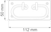 Rektangulär metallhandtagsskissa med mått: 112 mm bredd och 50 mm höjd.