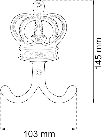 Krok med kronformad detalj, 145 mm hög och 103 mm bred.