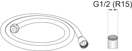 Ritning av en slang med anslutning och märkningen G1/2 (R15).
