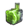 Transparent ONE+ high energy batteri som visar gröna litiumceller inuti, med texten "Lithium 18V" och ett ljusgrönt energimotiv.Märke: Ryobi