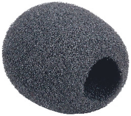 Svart, rund, skumvindskydd för mikrofon.