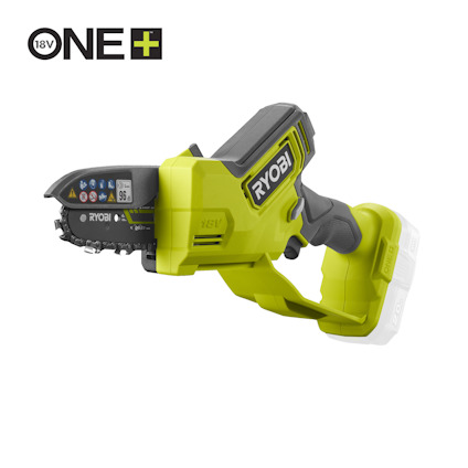 Grensåg av märket RYOBI. ONE+ i grön och svart med logotypen "18V ONE+" i övre vänstra hörnet.