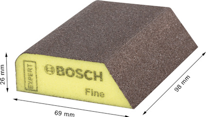 Bosch slipblock med etiketten "Expert Fine", mått 98x69x26 mm.