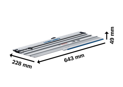 Aluminiumriktverktyg med måtten 228 mm bred, 643 mm lång och 49 mm hög.