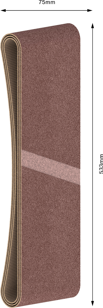 Slipband i rödbrun färg, 75 mm brett och 533 mm långt.