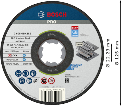 Rund sliptrissa från Bosch Pro, Ø 125 mm x 22,23 mm, för rostfritt stål och metall.