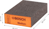 Svart slipblock med orange sida märkt "BOSCH Expert Medium". Mått: 69 mm x 98 mm x 26 mm.