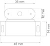 Ritning av magnetlås med mått: 35 mm x 12 mm och 45 mm x 14 mm.