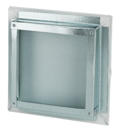 Kvadratisk metallram med frostat glas infogat.