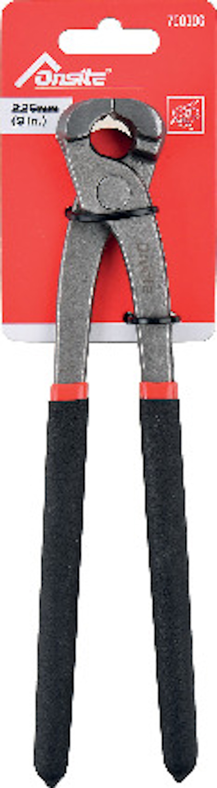 Tång med svarta handtag och röd etikett med texten "onsite 250mm (10in.)".